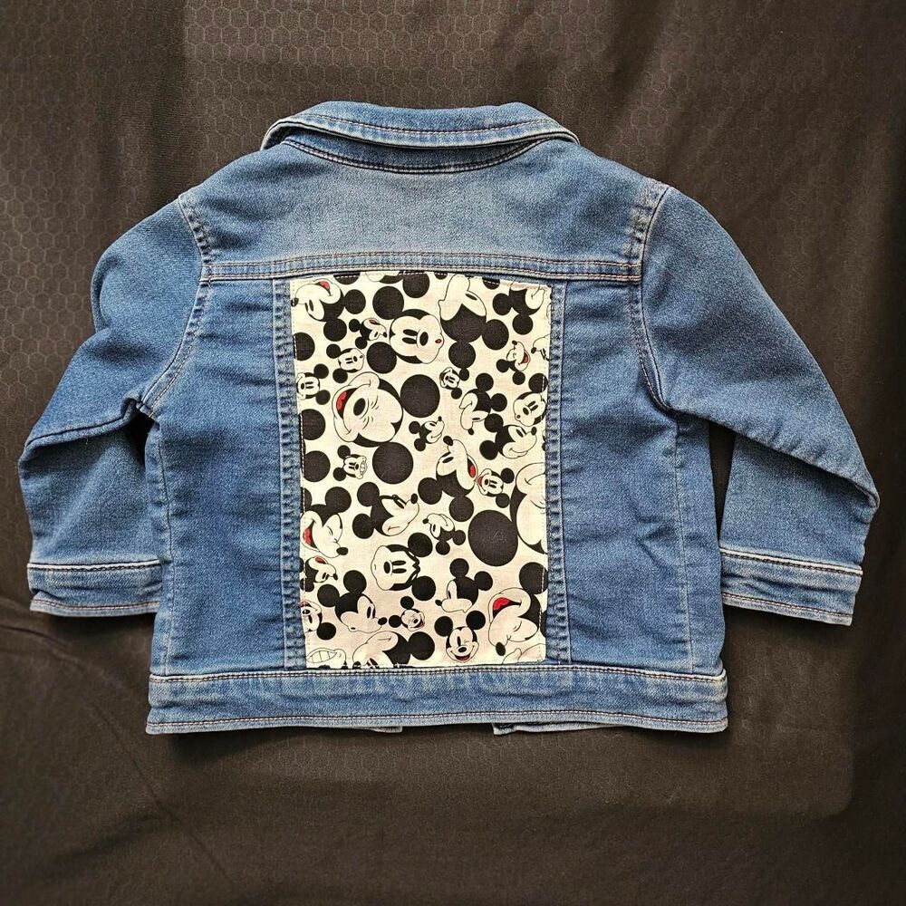 Cat & Jack Baby Toddler 18M Denim Jacket Custom Mickey Mouse Upcycled Patchwork